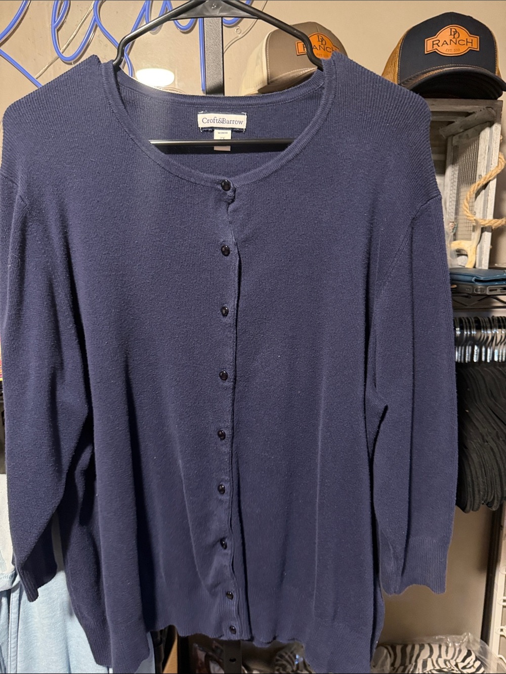 croft & barrow Navy Button-Front Crewneck Cardigan